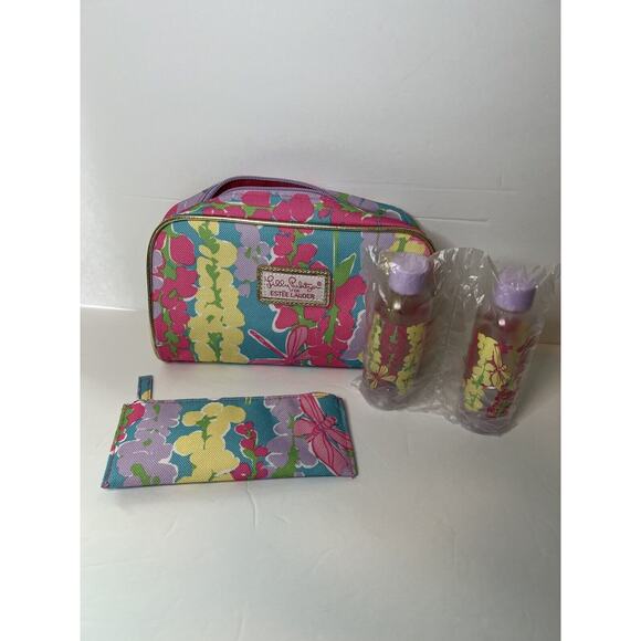 New Lilly Pulitzer Estee Lauder Make Up Bag Pink Pastel Floral Bag Pouch 9X5X2 - Picture 4 of 8